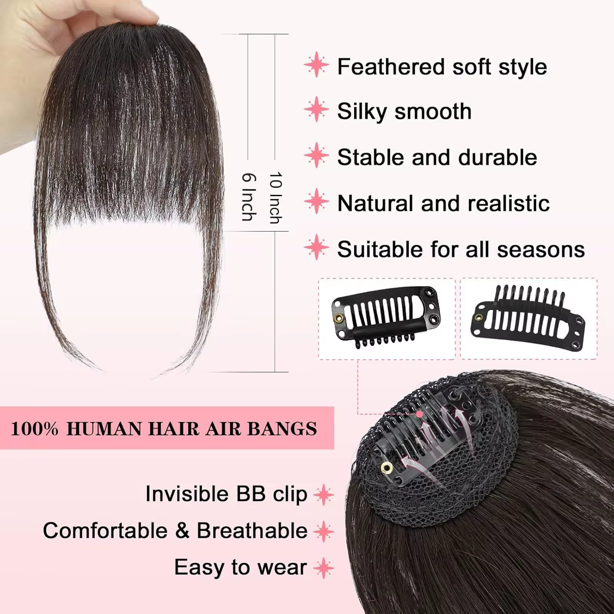 Wispy français frange de cheveux humains pince
