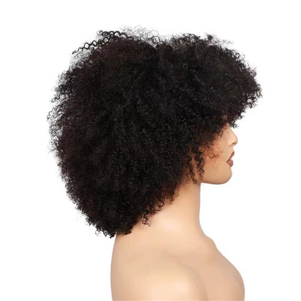 Afro crépus bouclés 100% cheveux humains 250% densité pleine Machine tête perruque brésilienne vierge