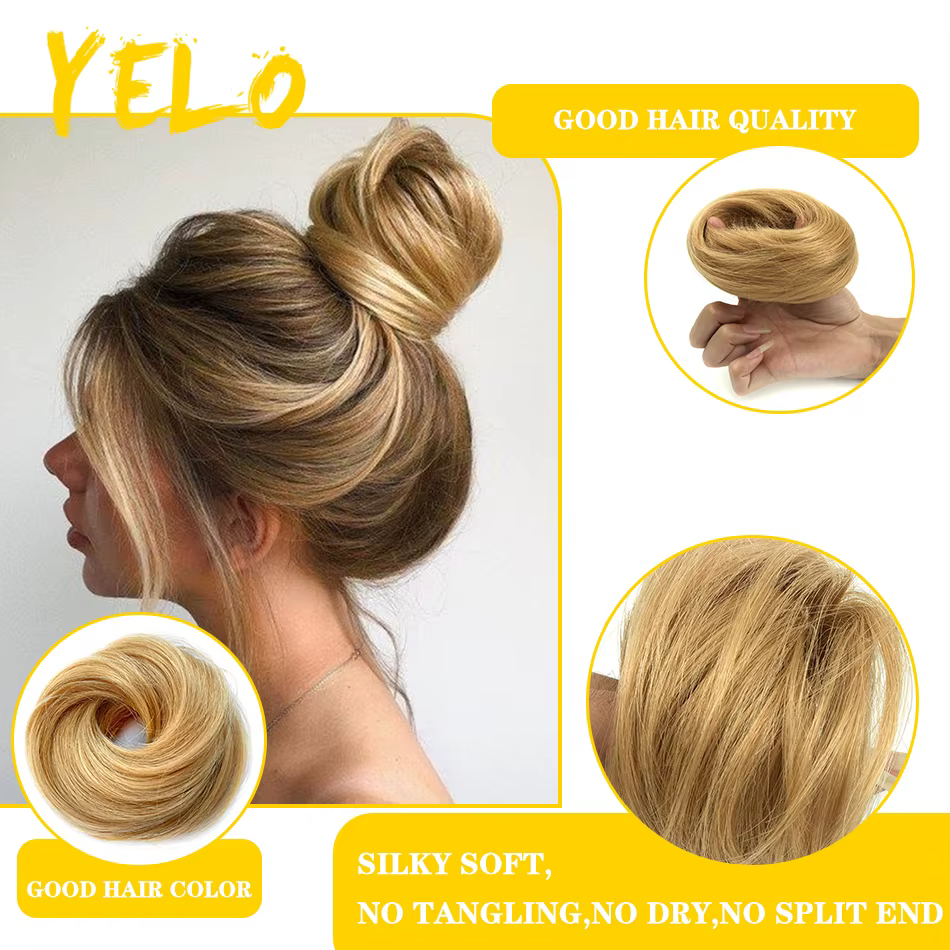 Chignon en cheveux humains lisses avec effet balayage