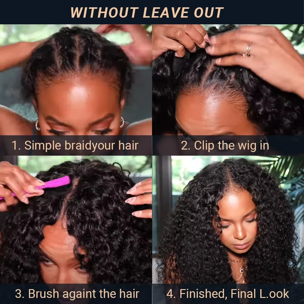 Perruque V-Part 250% Kinky Curly en Cheveux Humains