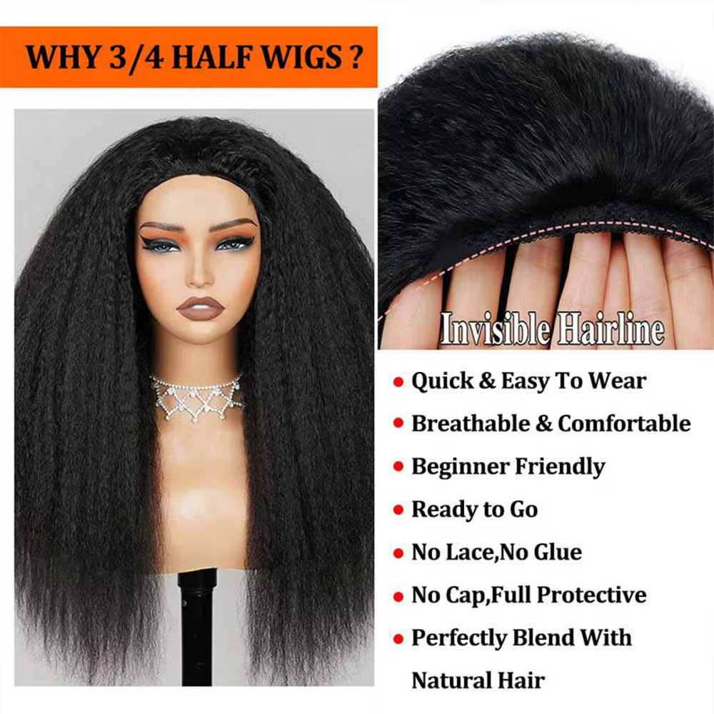 Demi-perruque de cheveux humains 3 en 1