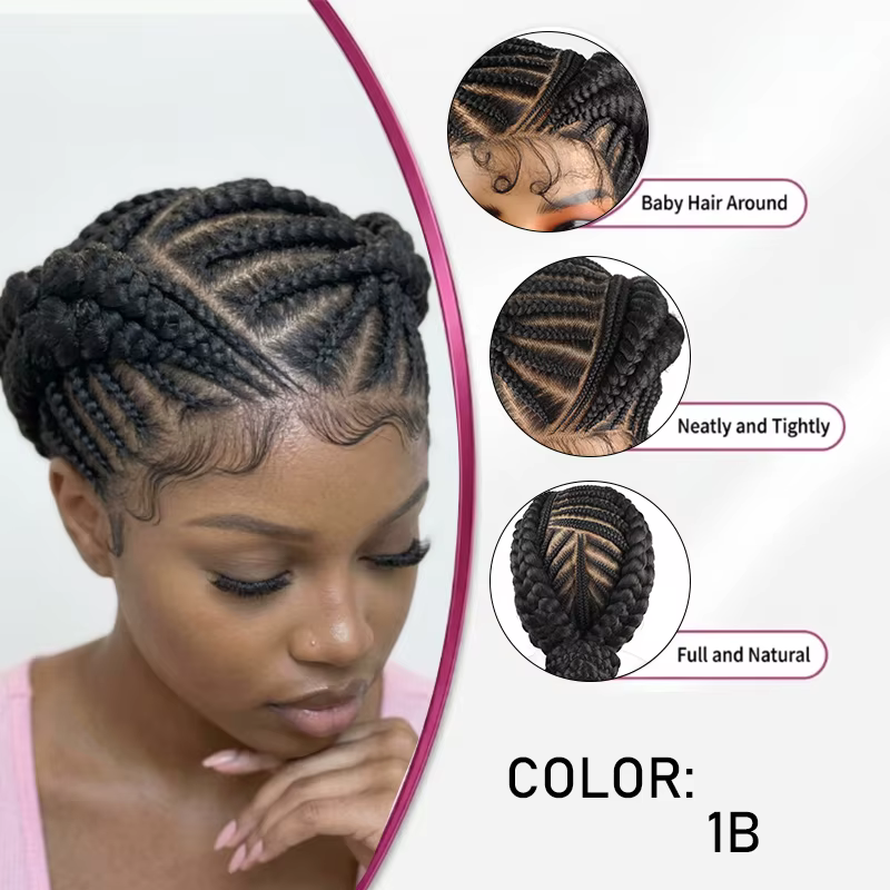 Perruque tressée africaine avec cornrows et double chignon jumbo