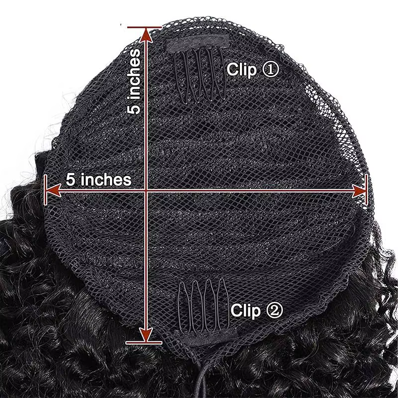 Extensions de queue de cheval bouclées vague profonde cordon queue de cheval pour les femmes noires cheveux humains avec pince en queue de cheval épaisse cheveux naturels # 1B