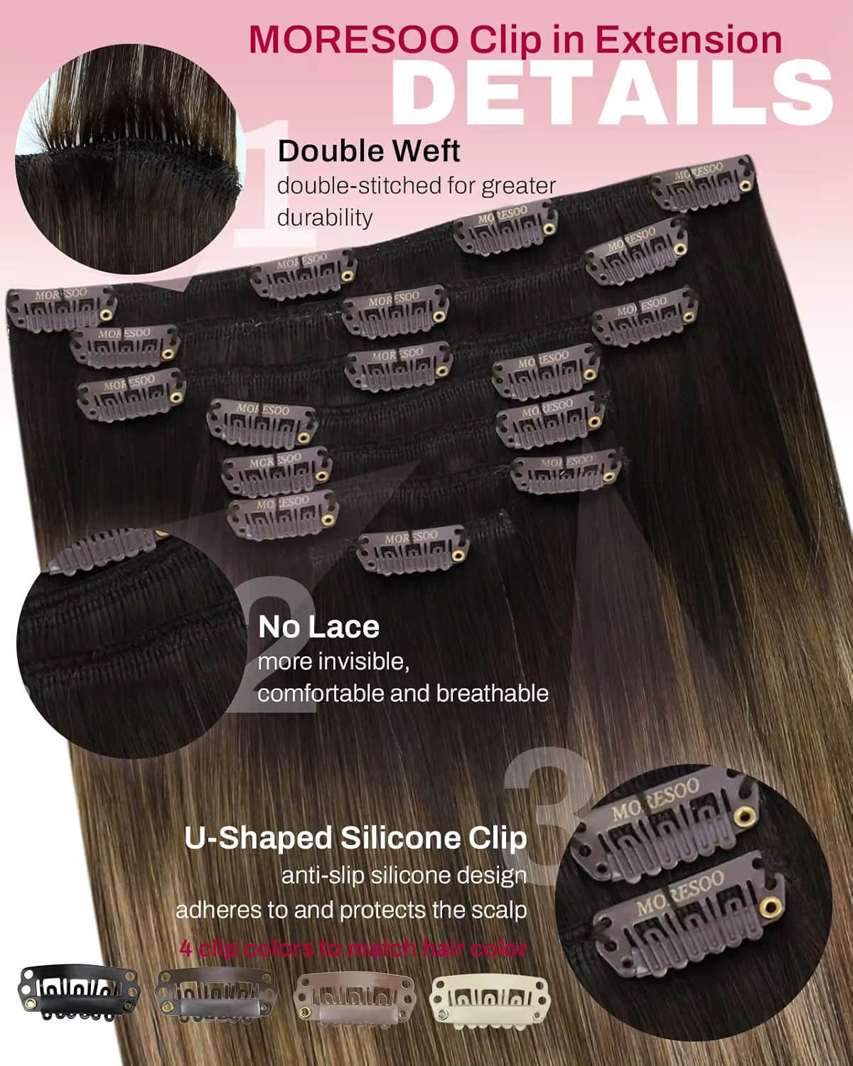 Moresoo-Extensions de cheveux à clipser