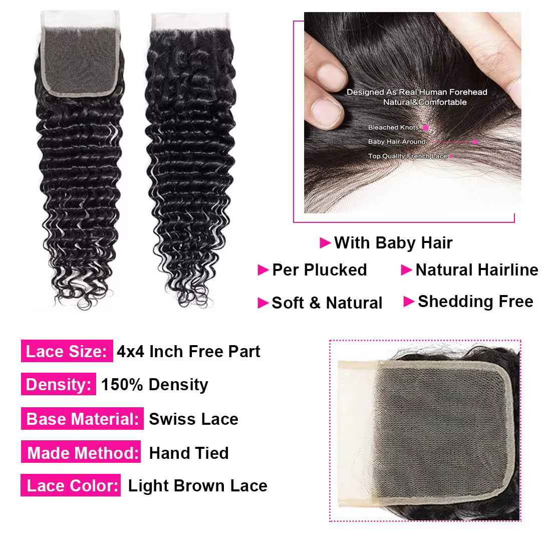 Paquets de cheveux humains avec fermeture vague profonde brésilienne vierge bouclés 3