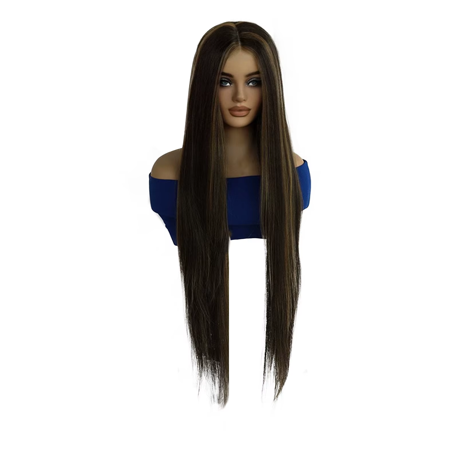 Perruque Lace Front 13x4x1 Brun Foncé avec Mèches Blondes