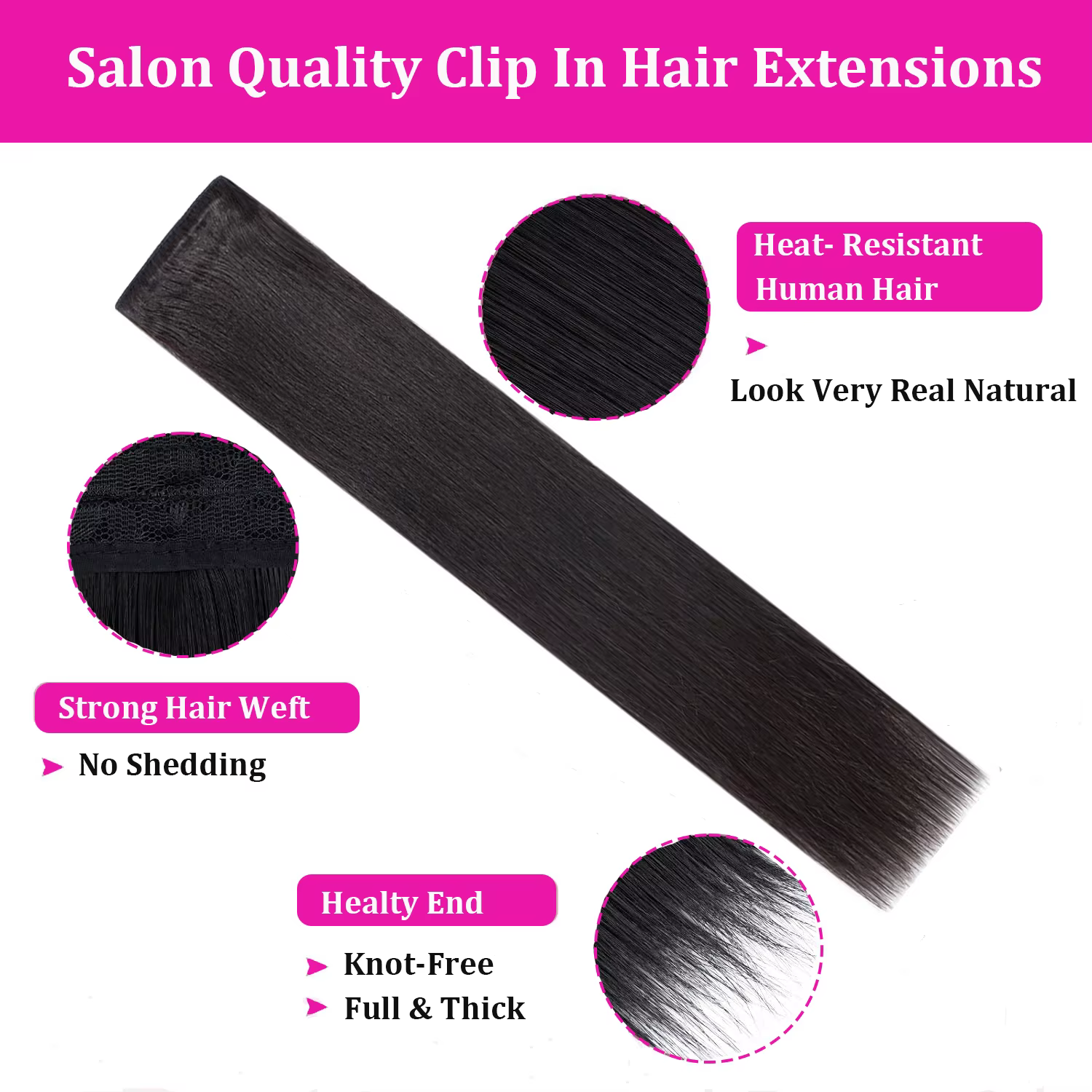 Extensions de cheveux naturels à clipser avec 5 clips dans une seule pièce
