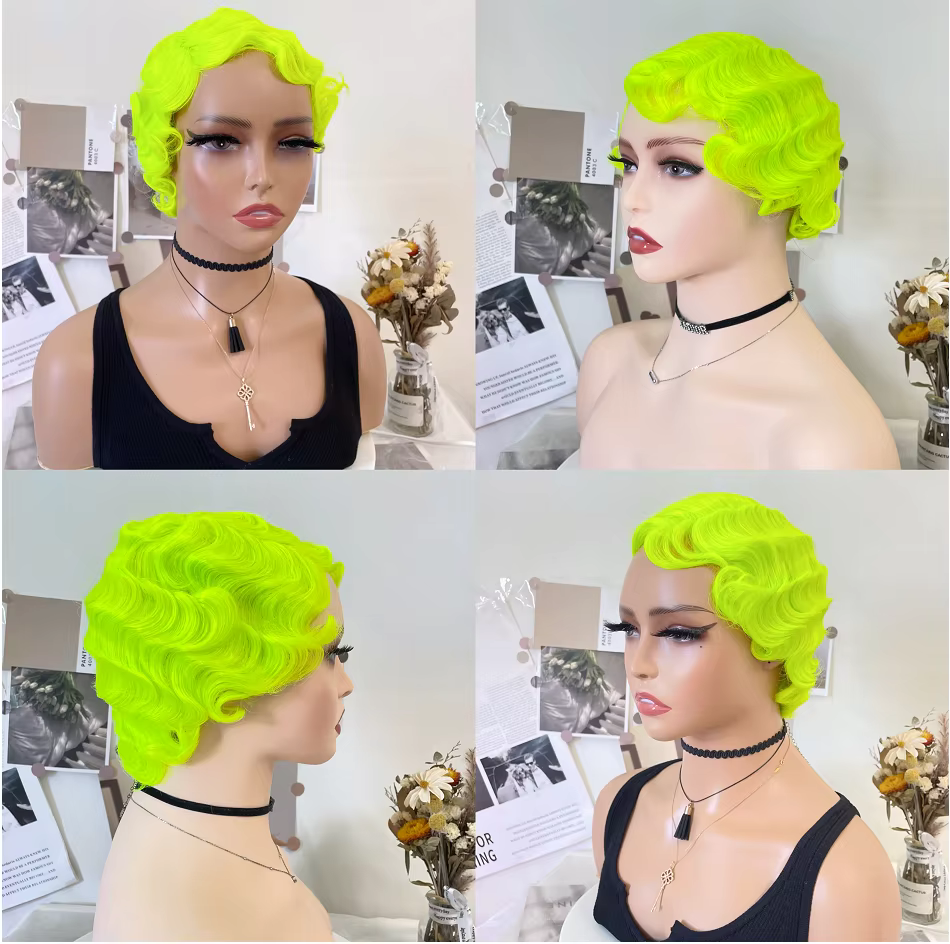 WIGERA – perruque synthétique ondulée verte fluorescente