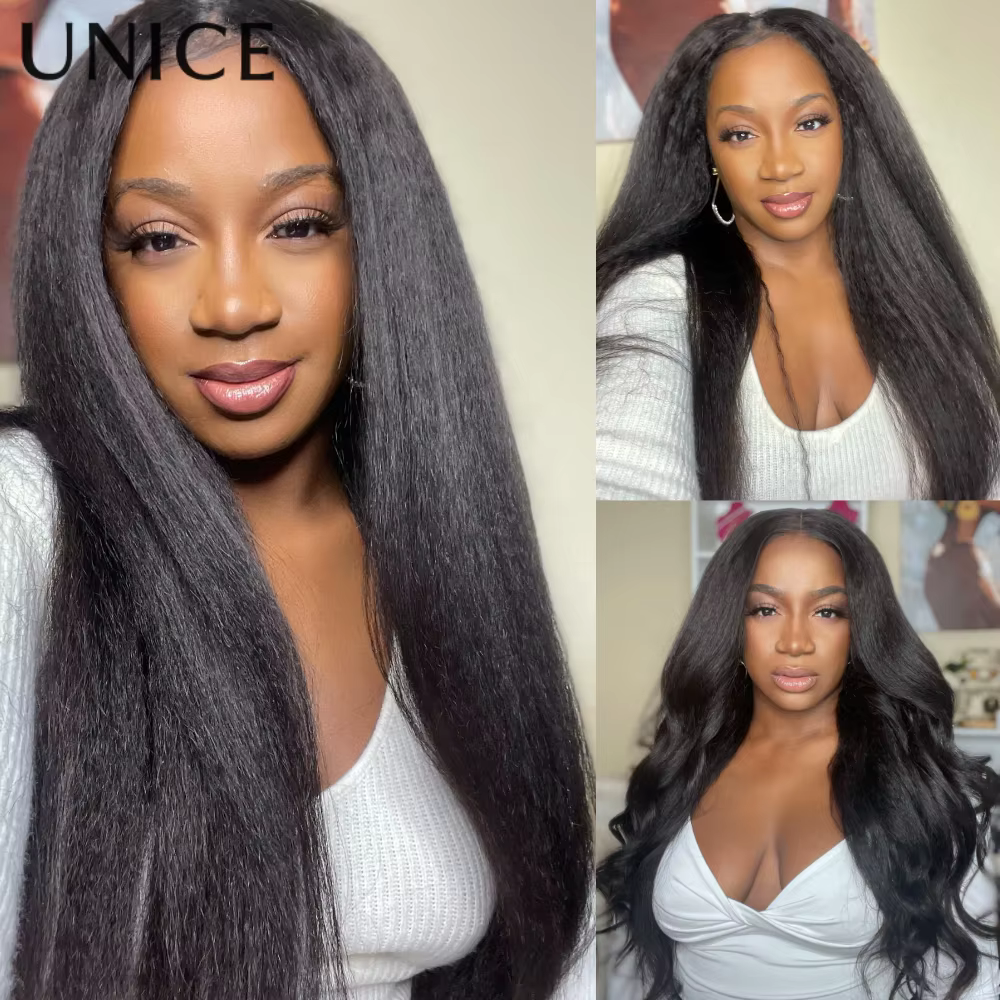 UNice InvisiBlend ™ Perruque Kinky Straight V Part avec cordon de serrage