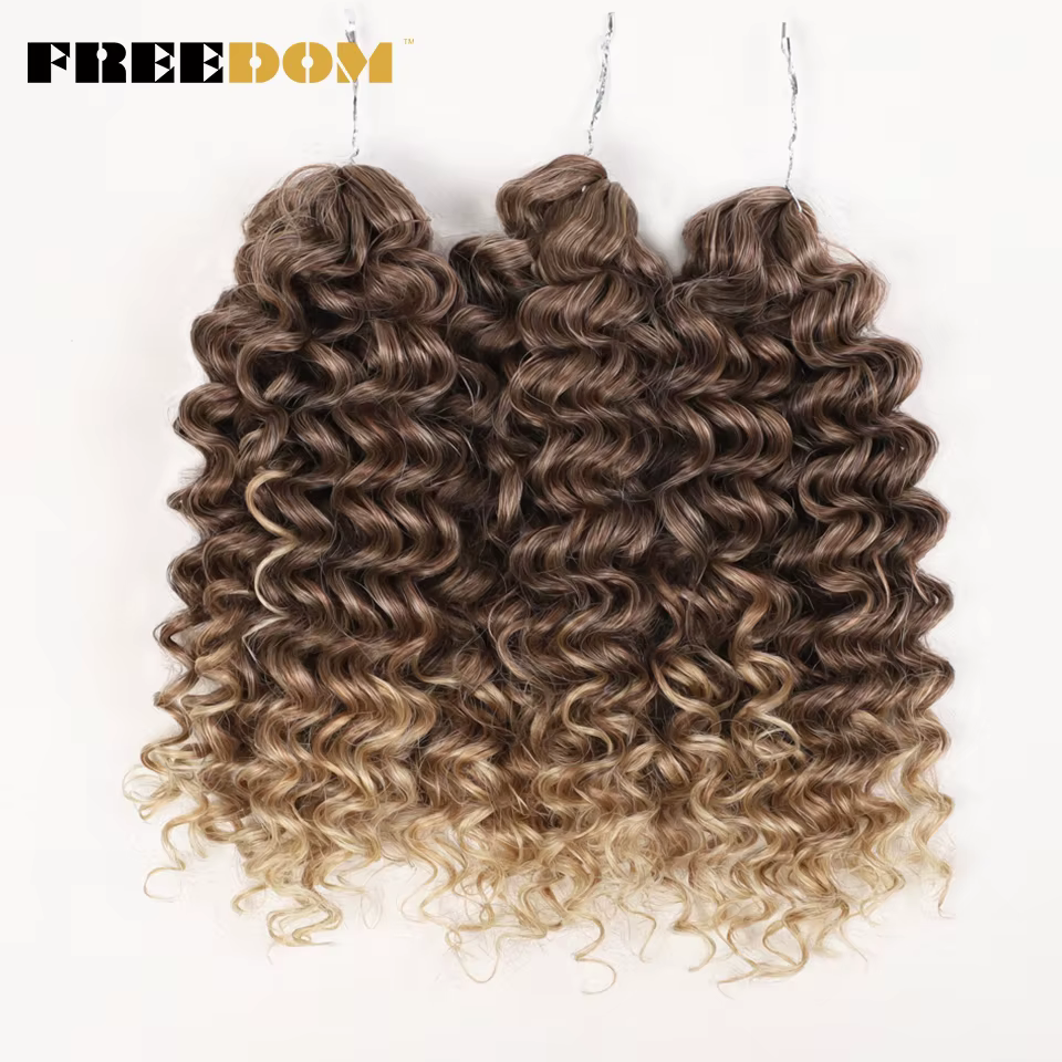 FREEDOM synthétique vague bouclée tressage Extensions de cheveux 12 pouces profond bouclés tresse