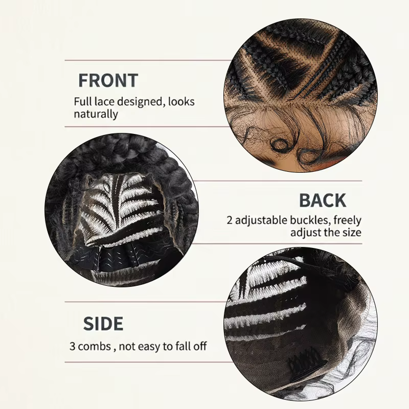 Perruque tressée africaine avec cornrows et double chignon jumbo