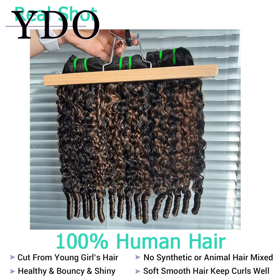 Extensions de cheveux vierges bouclés blonds birmans 1b/30 avec closure HD invisible 2x6 et raie profonde