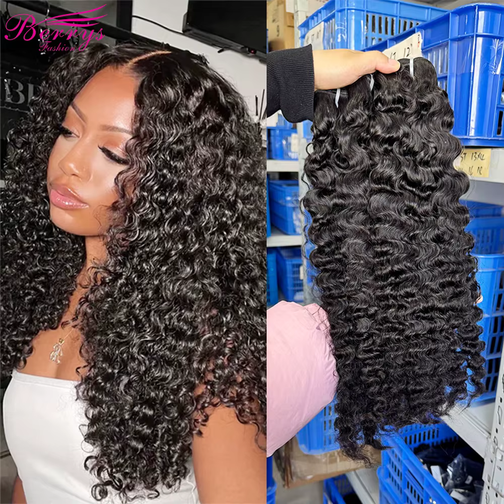 Berrys Cheveux Humains Vierges Bouclés Birmans en Lots de 30 Pouces, 100% Non Traités, Double Trame, Extensions de Cheveux à Tisser