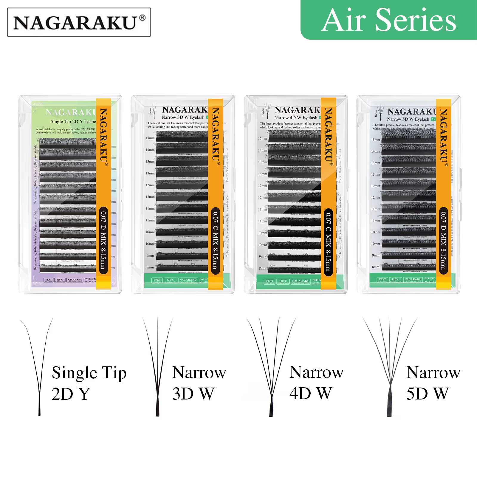Extensions de cils pré-fabriquées NAGARAKU en forme de V, étroites, 2D 3D 4D 5D W, aspect naturel, doux, petits éventails, effet volumineux et moelleux, en maille