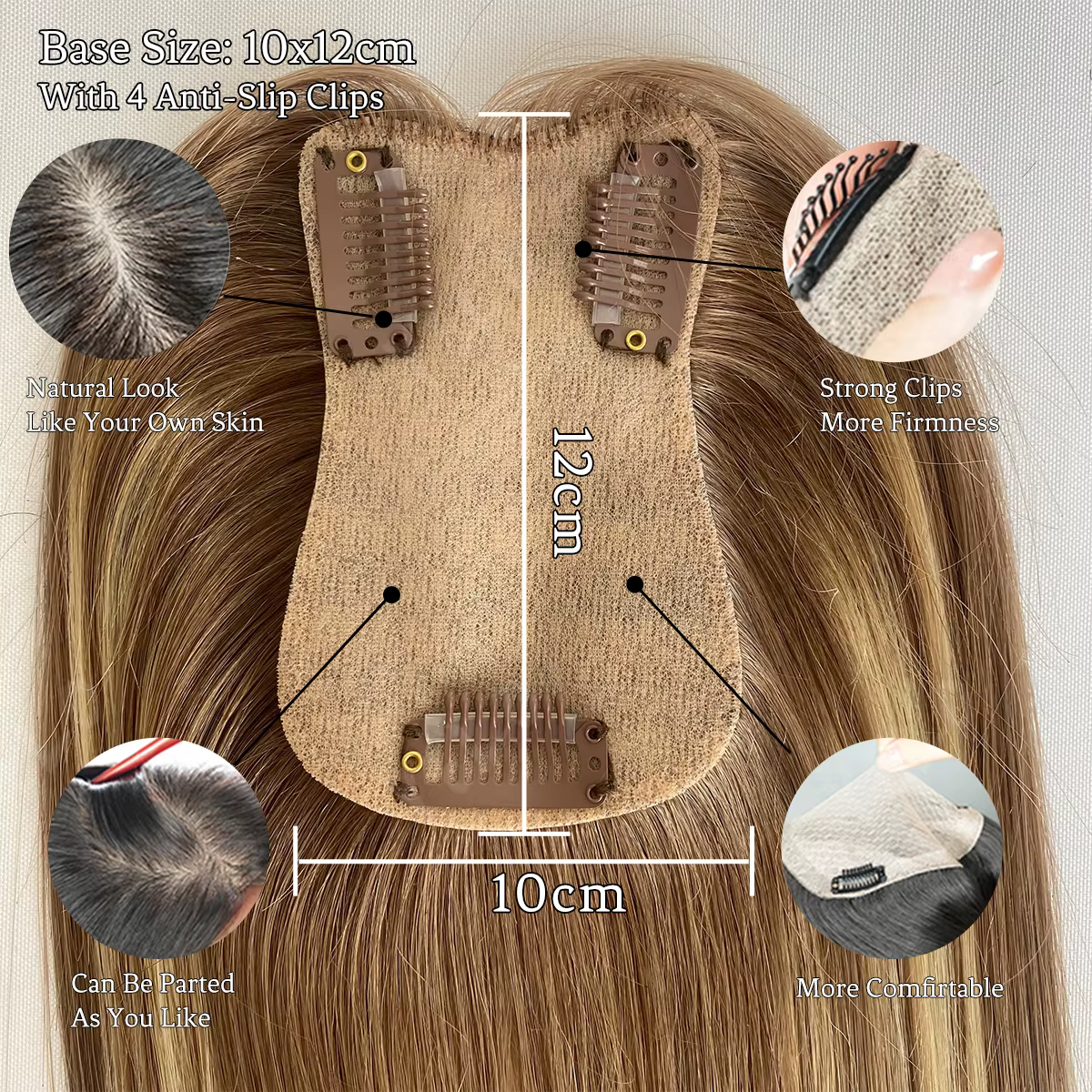 Topper de cheveux humains lisses blonds Ombré Balayage 7x11cm avec base en PU injecté