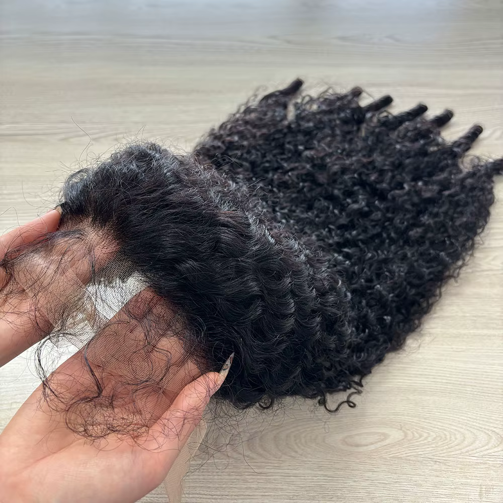 Perruque bouclée birmane 13x4 avec dentelle frontale, cheveux humains pré-épilés, dentelle transparente, couleur naturelle