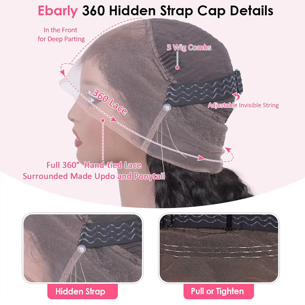 Invisi sangle HD 360 pleine perruque de dentelle cheveux humains 250 densité prédécoupé 360