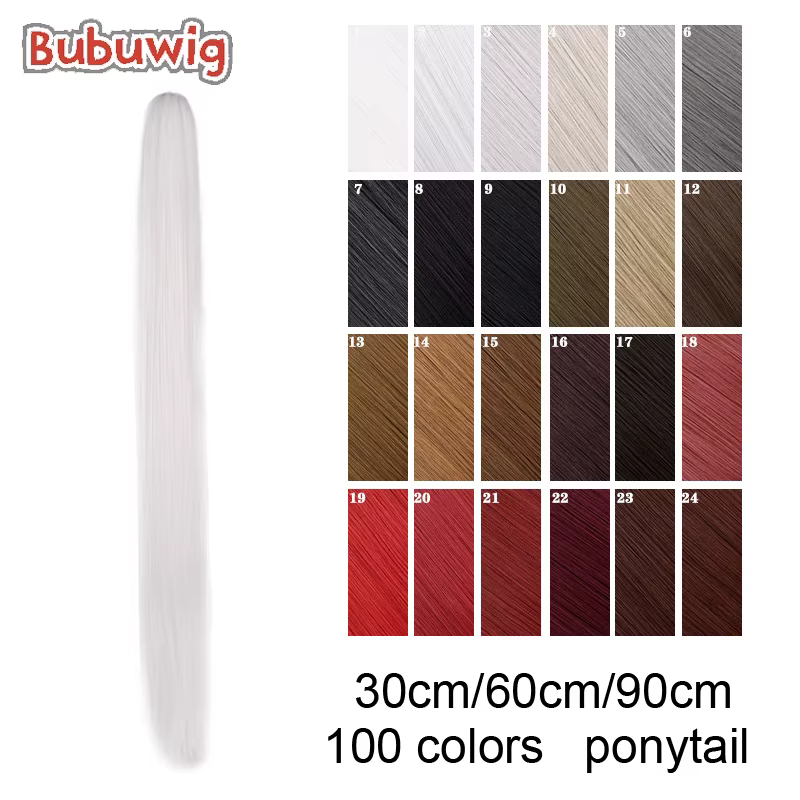 Bubuwig Perruques synthétiques à queue de cheval simple pour cosplay, 30cm, 60cm, 90cm, 100 couleurs unies, style mode anime, résistantes à la chaleur