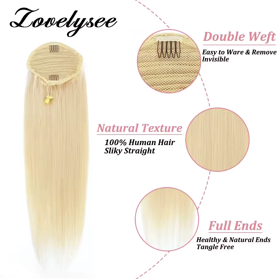 Cordon queue de cheval Extensions de cheveux humains 120G 160G droite Remy