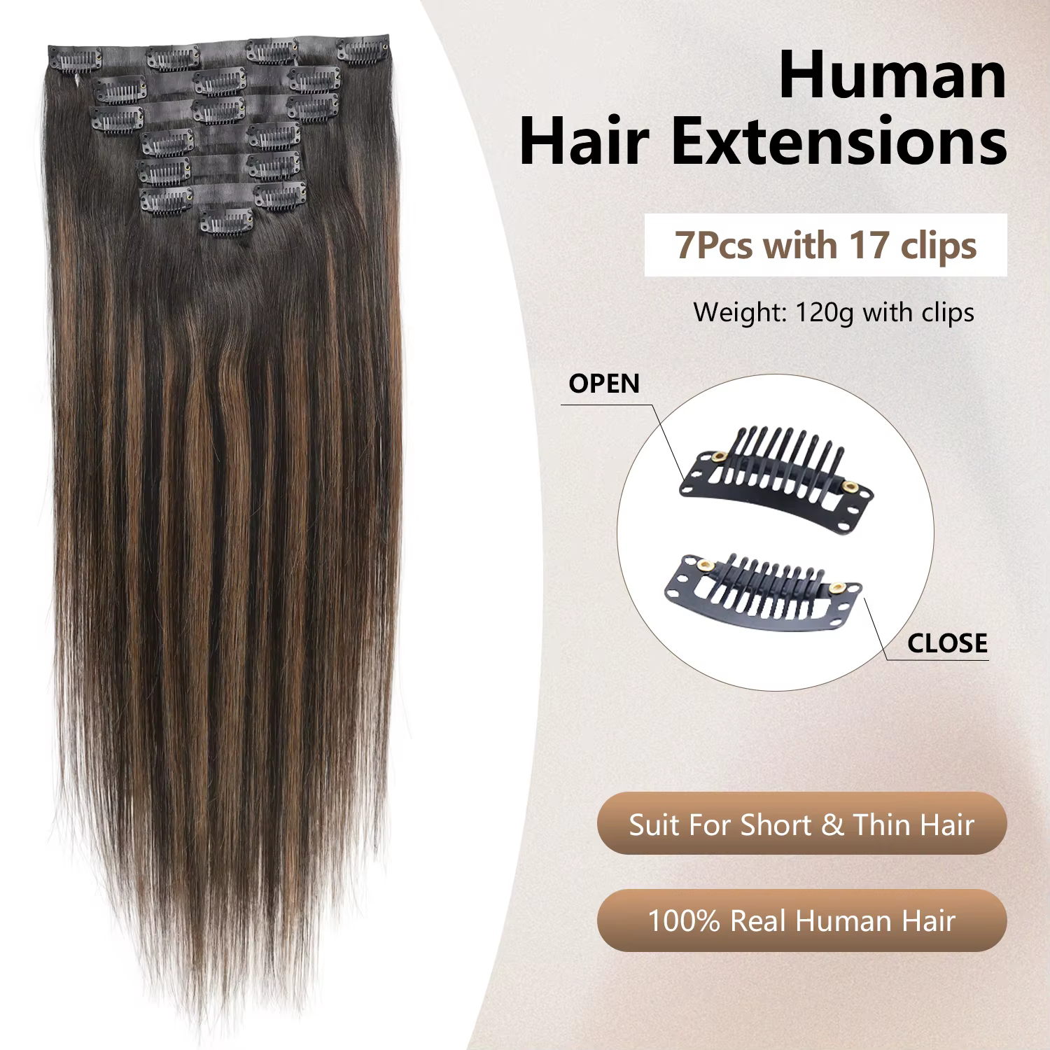 7 pièces pince sans couture dans les Extensions de cheveux