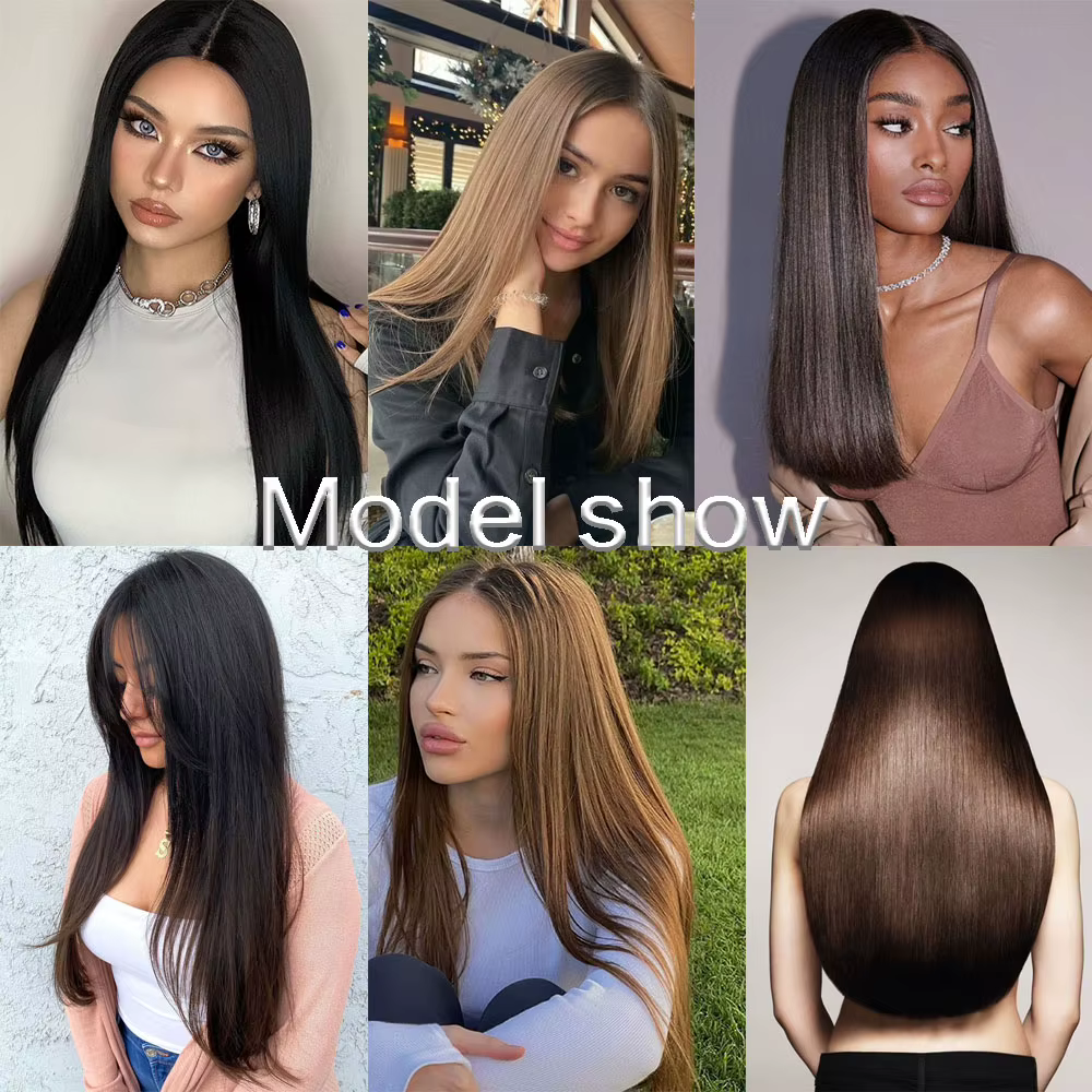 MERISIHAIR cheveux synthétiques longs raides 5 Clips Extensions Clips en Fiber haute température postiche noir brun