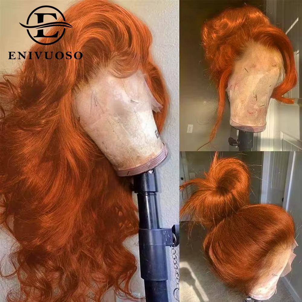 Perruque Lace Front Wig synthétique Body Wave de couleur Orange gingembre 13x4 pour femmes