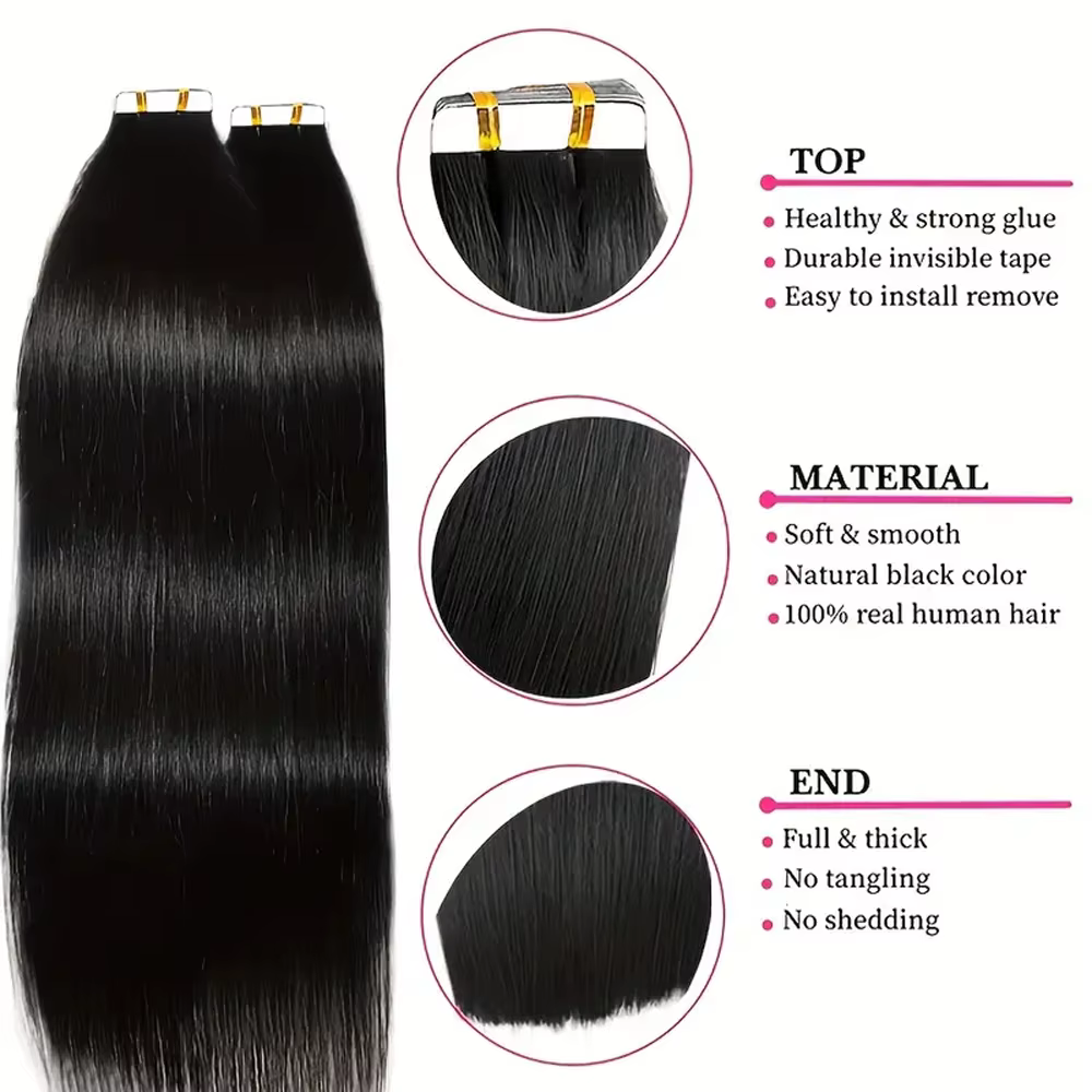 Extensions de cheveux à bandes adhésives lisses 100%