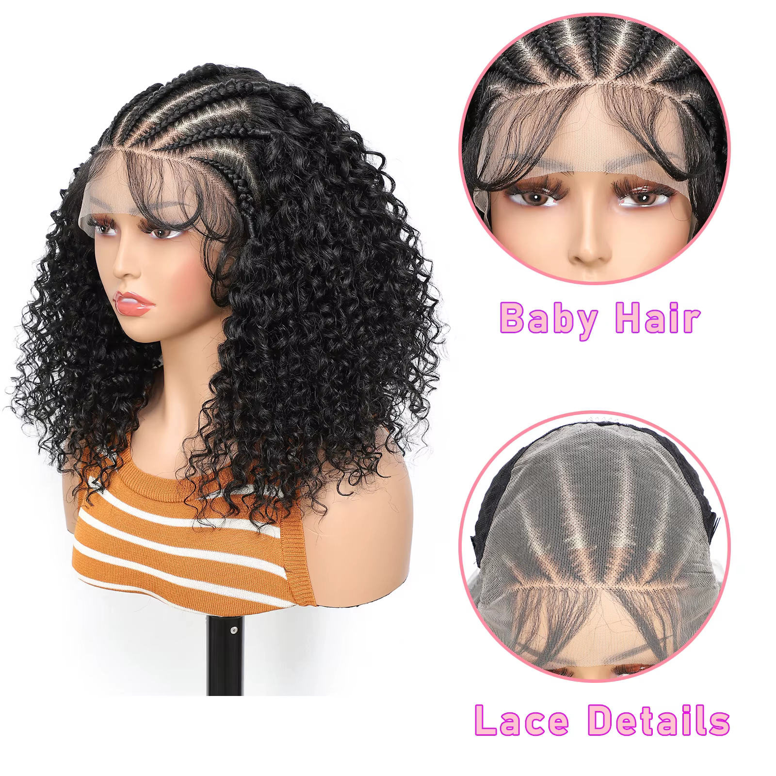 Perruque de cheveux bouclés tressés en dentelle avant 8 '' 13x6