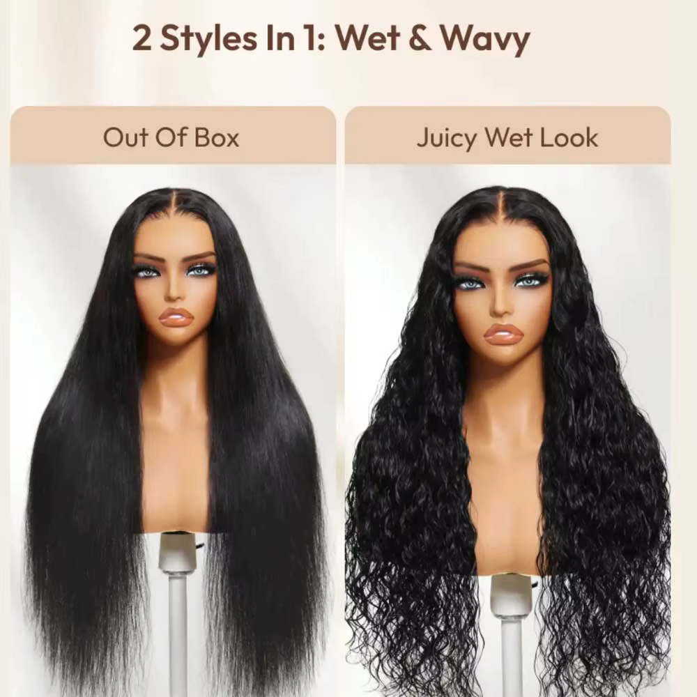 Perruque 2-en-1 Cheveux Humains 100% Effet Vague Naturelle