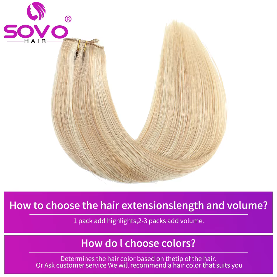 SOVO pince dans les Extensions de cheveux cheveux humains 3 pièces os droit pince Ins Extension de cheveux 60-90G vrais cheveux européens naturels 12-26"