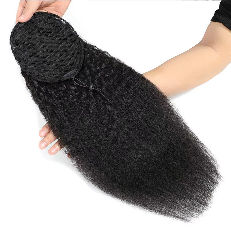 Extension de cheveux humains queue de cheval droite crépue 100%