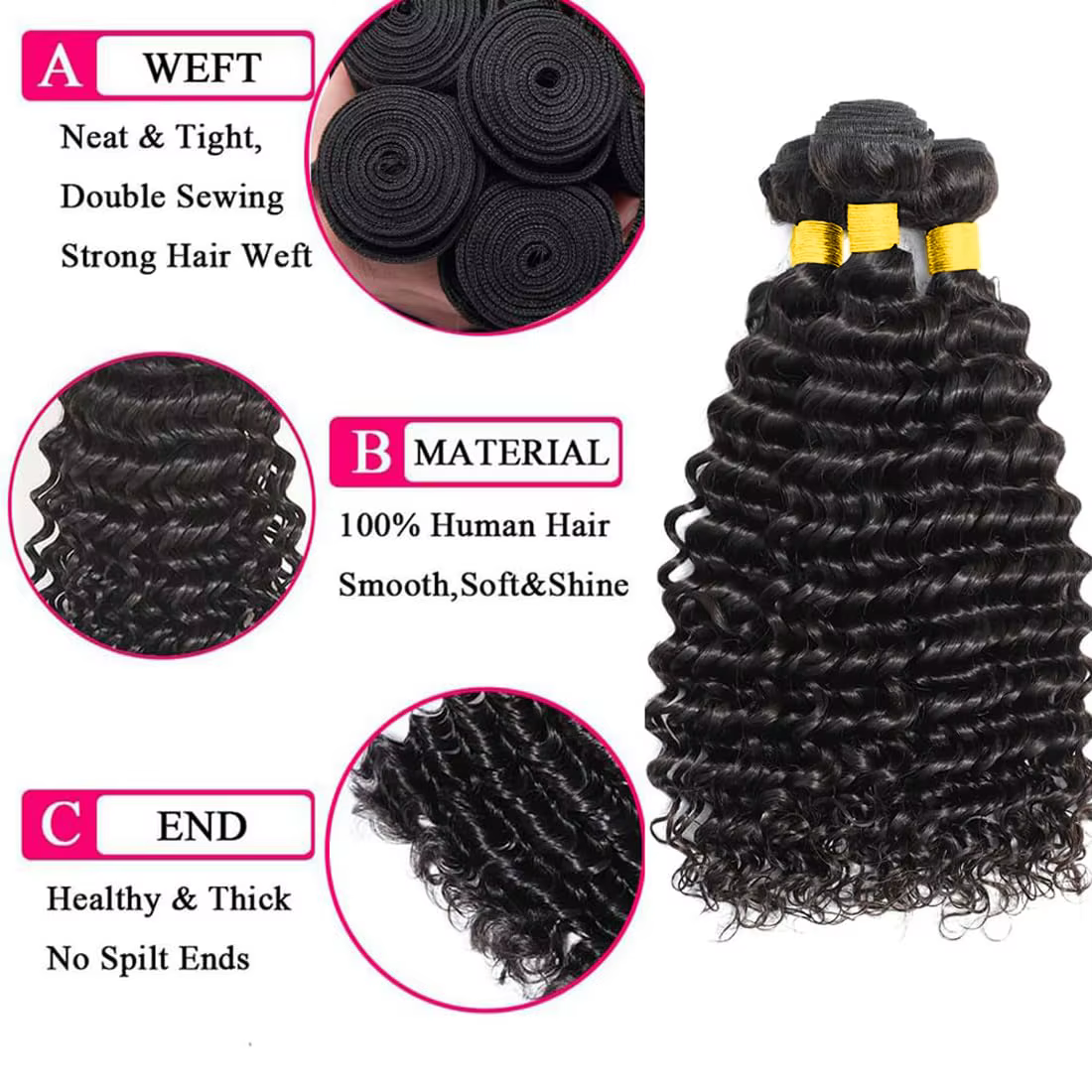 Paquets de cheveux humains avec fermeture vague profonde brésilienne vierge bouclés 3