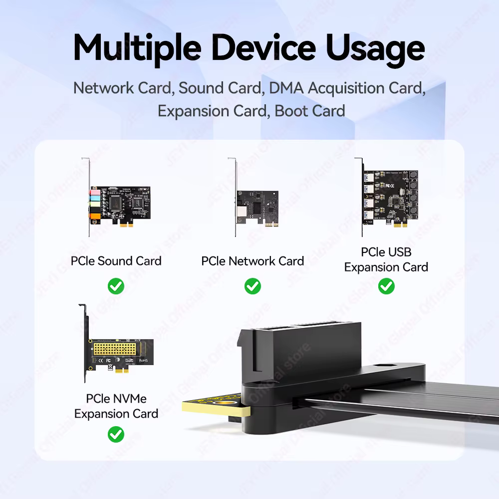 Câble Riser double canal JEYI PCIe 4.0 X1, adaptateur d'extension PCI-e, prend en charge les cartes réseau/capture/extension USB PCIe