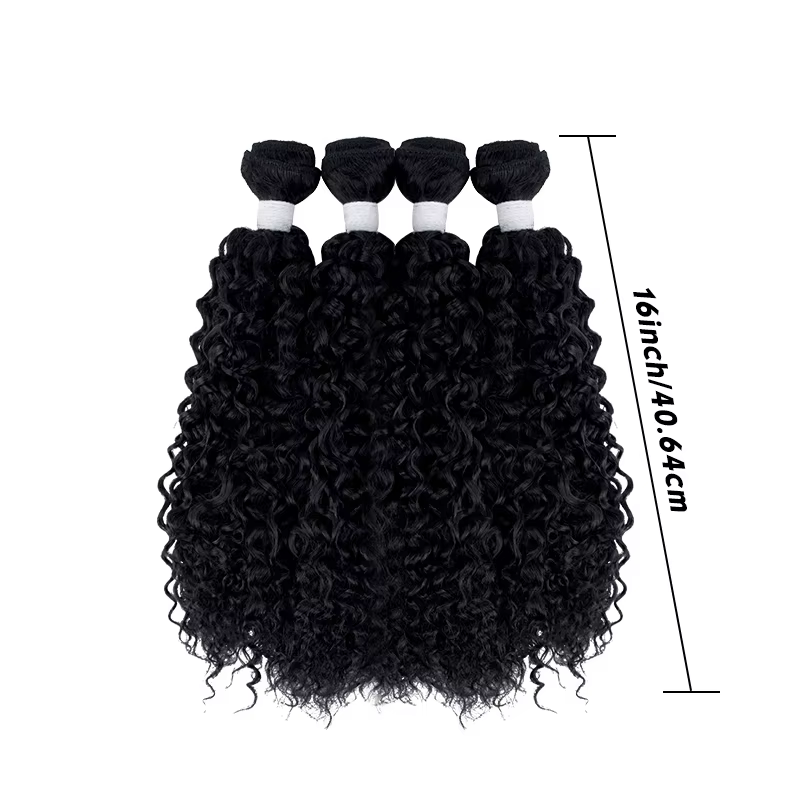 Lot de 4 mèches de cheveux synthétiques bouclés crépus avec closure 4x4