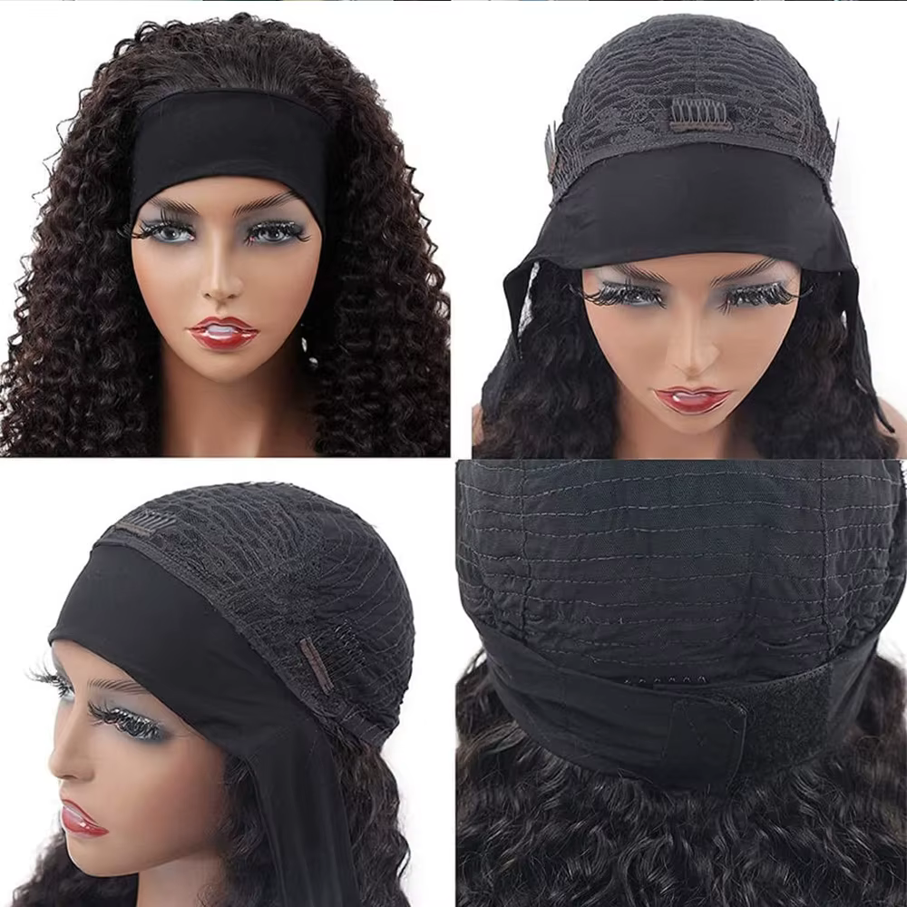 Crépus bouclés bandeau perruque cheveux humains pleine Machine faite 180% densité sans colle perruques