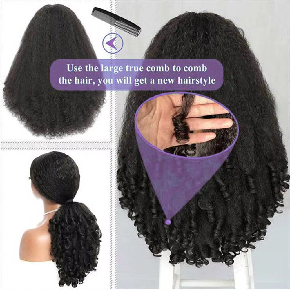 Kinky droite birman bouclés 3 en 1 demi perruques Yaki
