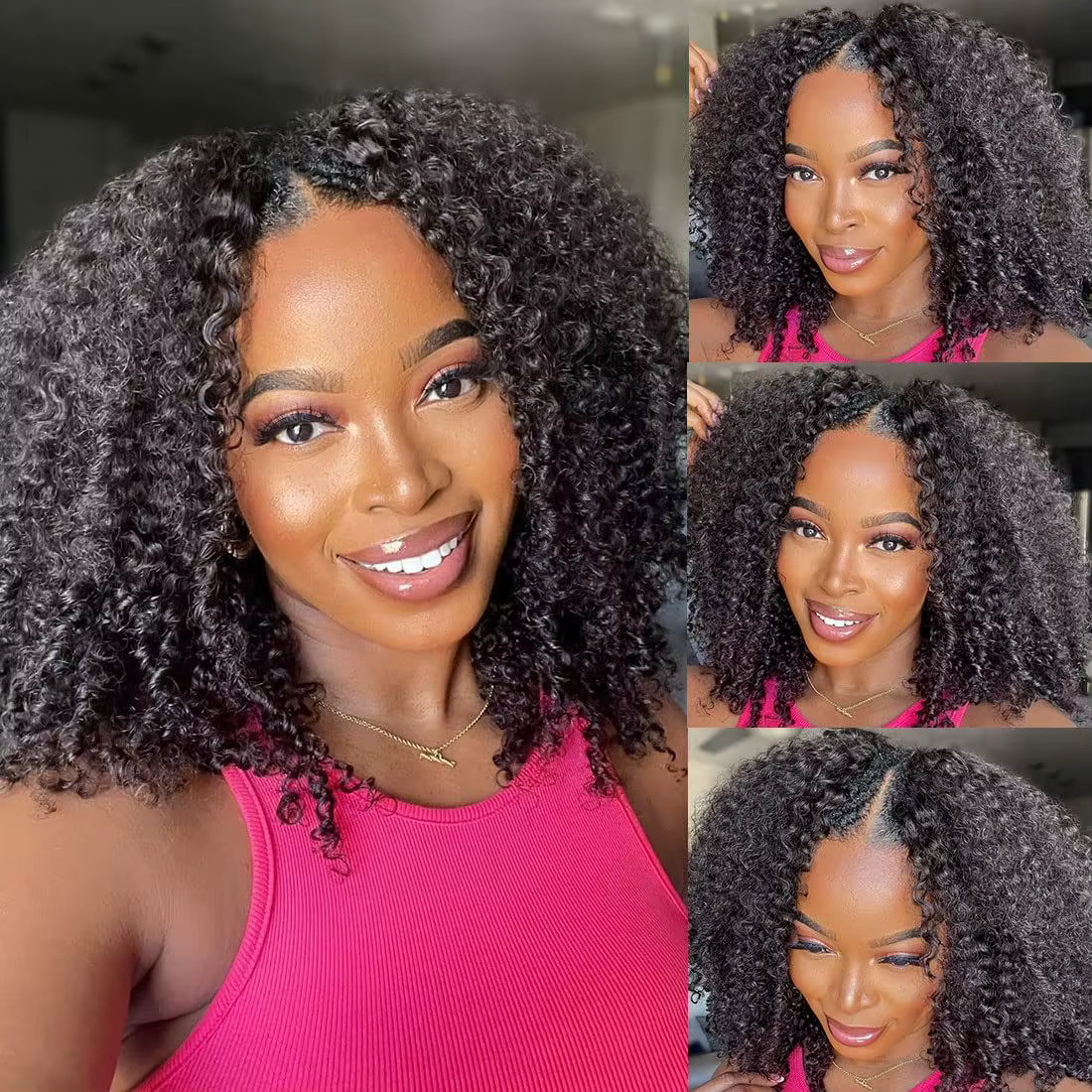 Perruque V-Part 250% Kinky Curly en Cheveux Humains