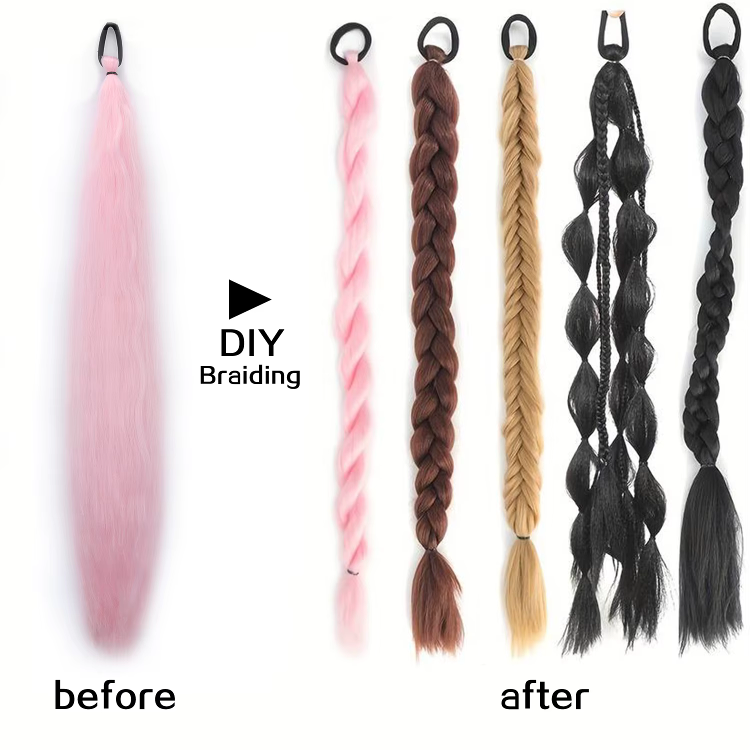 Extension de queue de cheval tressée synthétique bricolage avec élastique en caoutchouc rose violet bleu longue