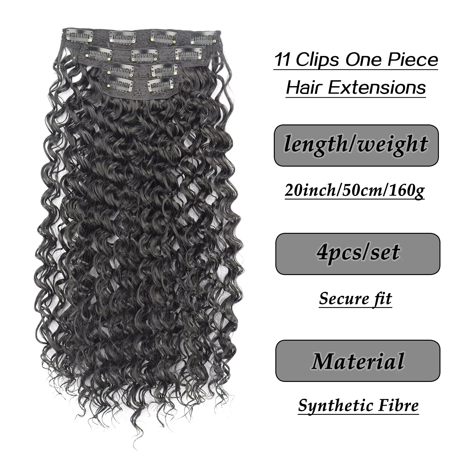 Extensions de cheveux synthétiques crépus bouclés à clipser pour femmes