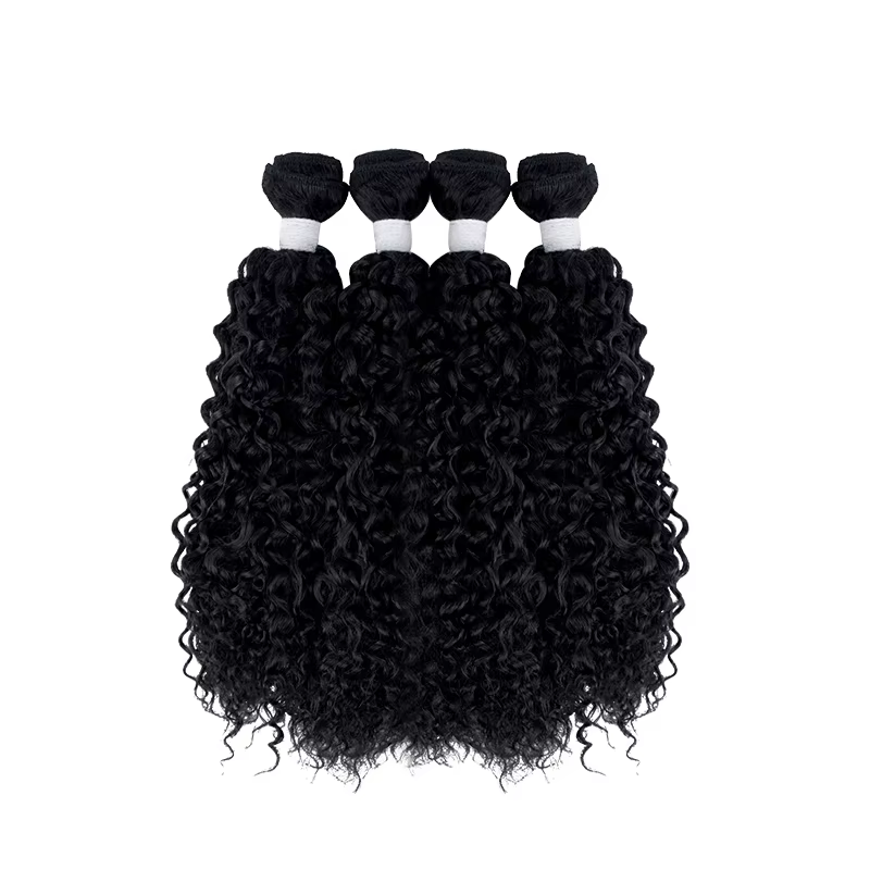 Lot de 4 mèches de cheveux synthétiques bouclés crépus avec closure 4x4