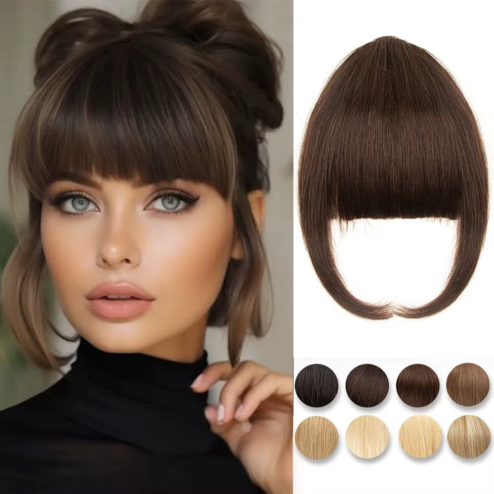 3D coupe émoussée frange de cheveux humains 3 Clips