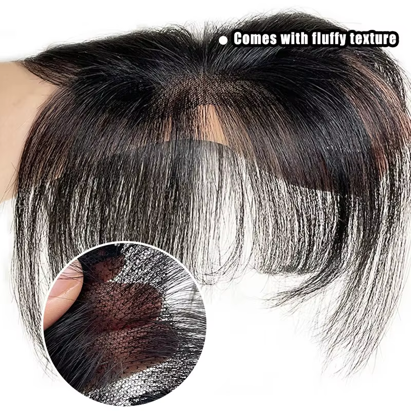 Frange de cheveux humains à clipser avec base en dentelle pour le front et les tempes
