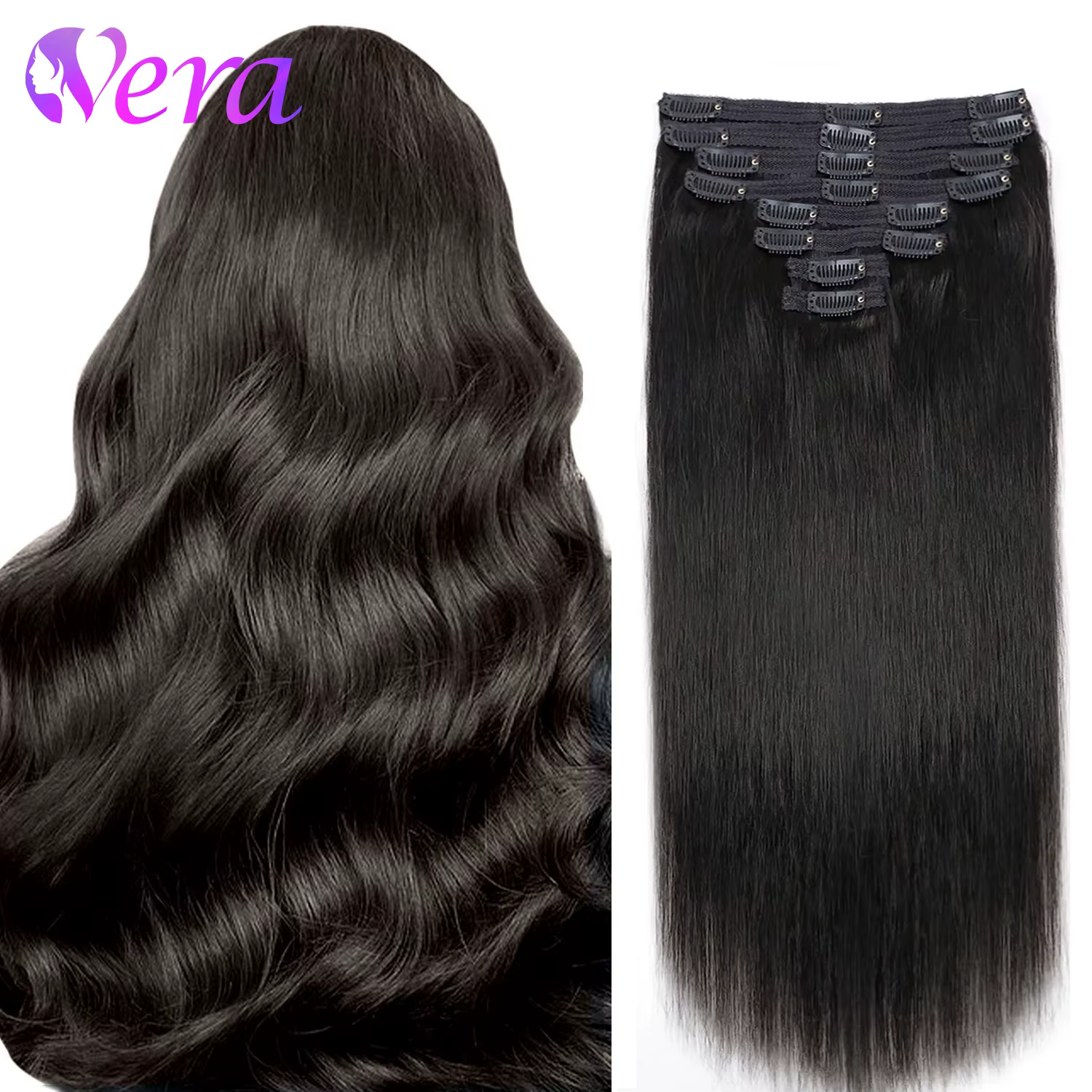 Clip Ins Extensions de cheveux humains brésiliens droits sans couture 10A