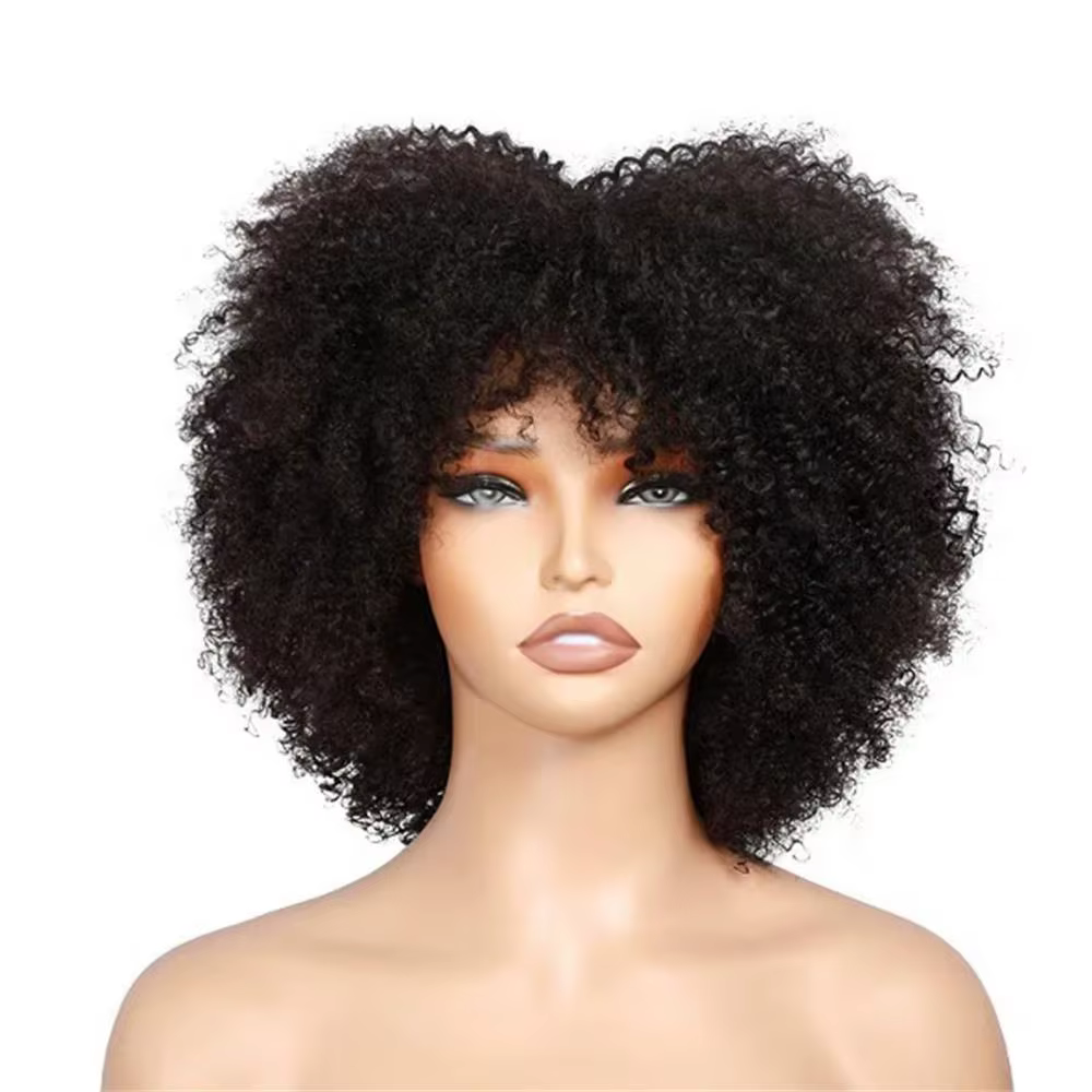 Afro crépus bouclés 100% cheveux humains 250% densité pleine Machine tête perruque brésilienne vierge