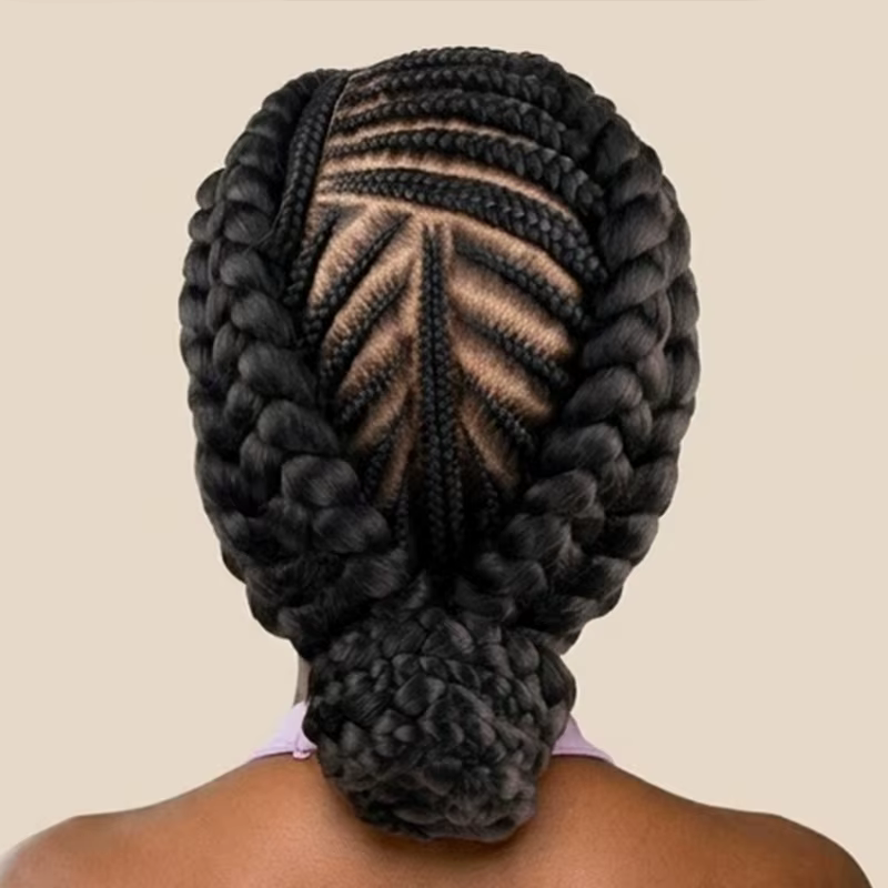 Perruque tressée africaine avec cornrows et double chignon jumbo
