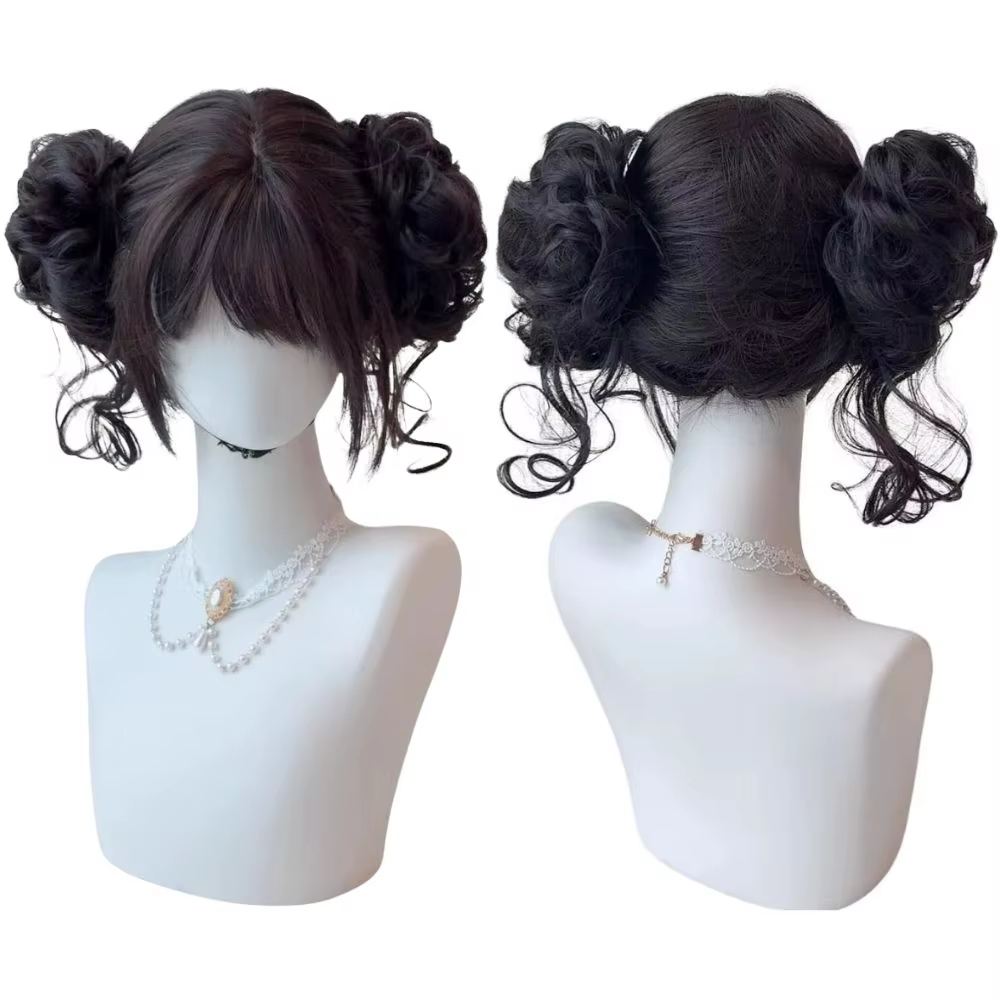 Perruque de Cosplay Double chignons mignons pour femmes et filles