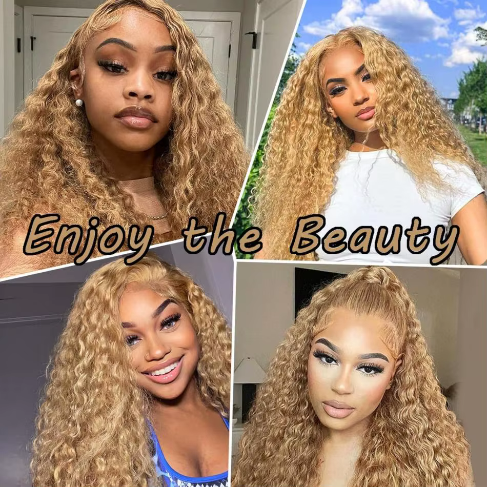 30 36 pouces miel blond perruque cheveux humains 13X6 eau vague profonde frontale