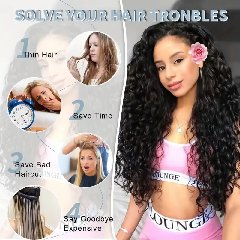 Extensions de cheveux synthétiques bouclées crépues à clipser