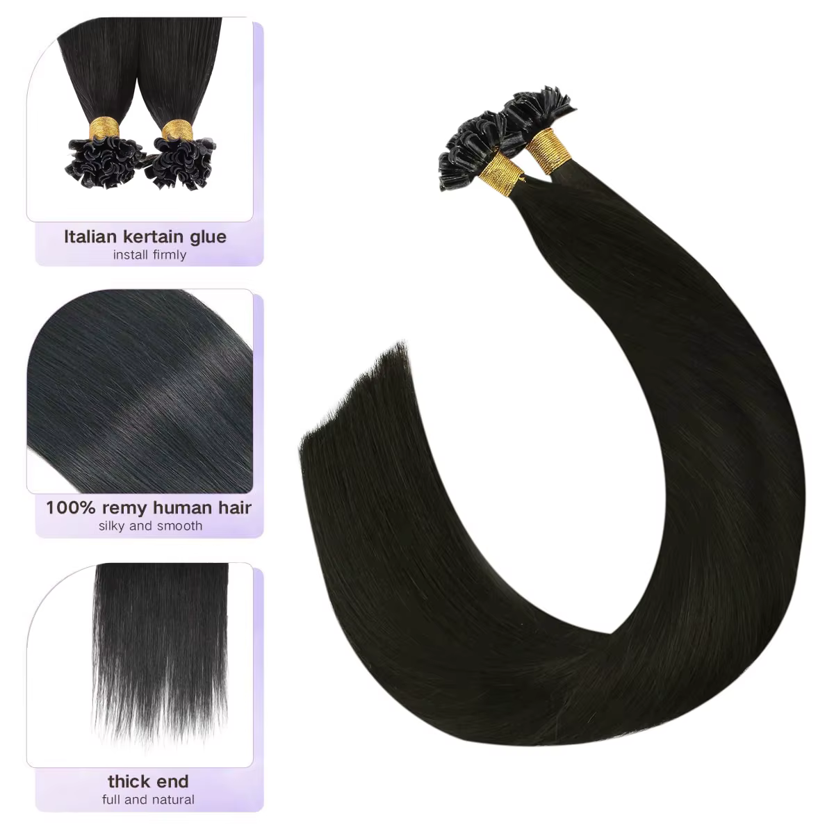 Extensions de cheveux humains U Tip 50G pointe d'ongle pré-collée Extensions Ktip de Fusion chaude cheveux doux droits noir naturel 50 brins/paquet