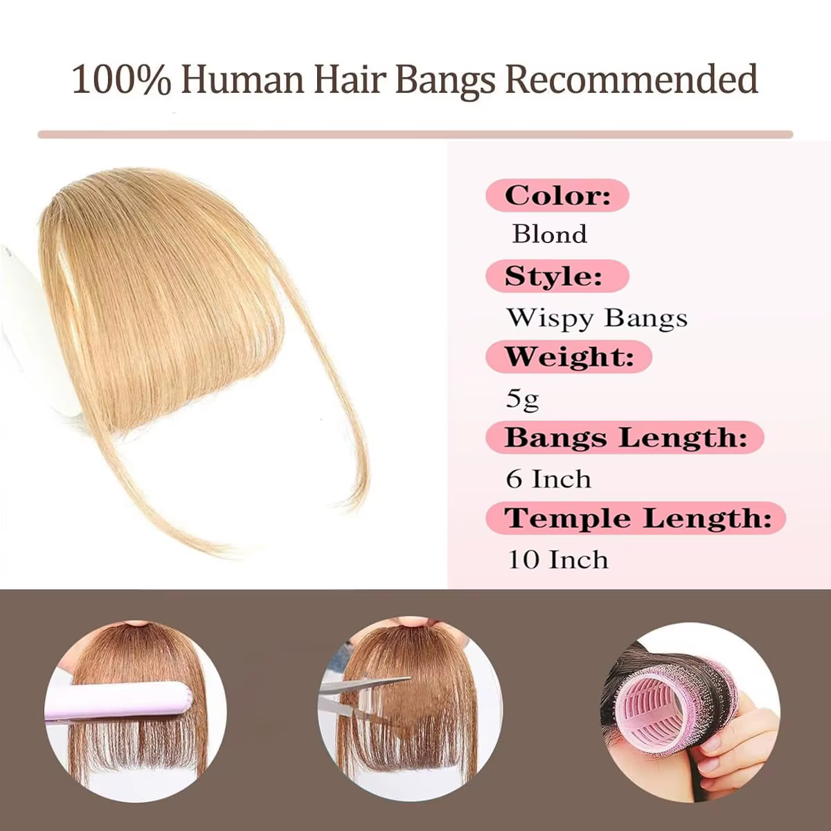 Frange de rideau vaporeux 100% cheveux humains, frange d'air française légère avec branches, extensions de cheveux à Clip pour femmes, couleur blonde